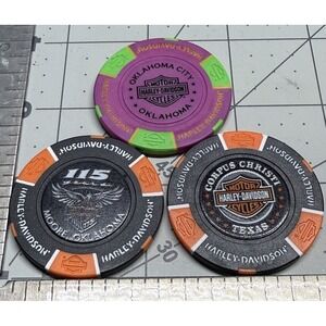 Harley Davidson Poker Chips Dealer Lot of 3 OK and TX